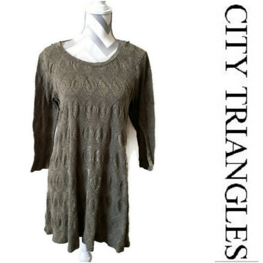 CITY TRIANGLES womens size XL olive green textured pattern long sleeve top